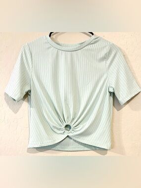 Only Mint Green Ribbed Twist Front Crop Top Y2K Baby Tee Fitted- Size Small